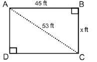 Abcd is a rectangle. what is the value of x? rectangle with length 45 feet, width x feet, and diago
