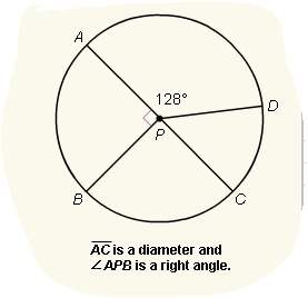 In circle p what is the measure of arc ab