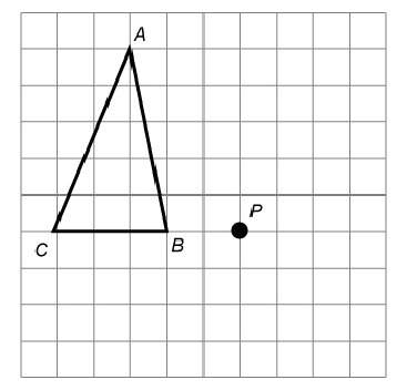 Triangle abc is rotated 90 degrees counterclockwise about point p to create triangle a’b’c’. how far