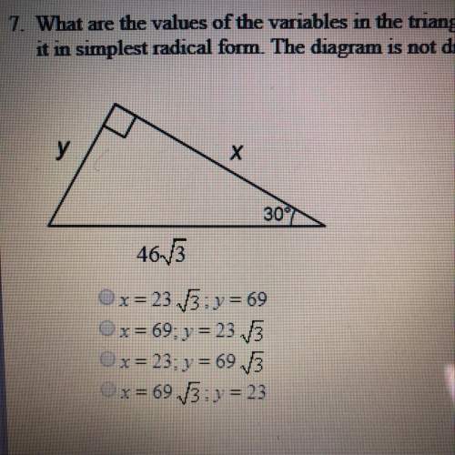 What are the values of the variables in the triangle below? if the answer is not an integer, leave