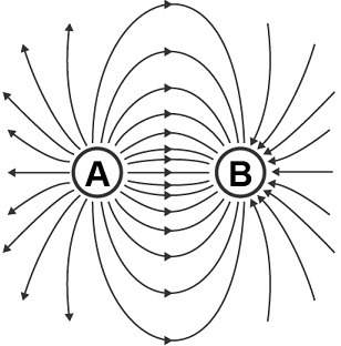 The diagram shows two charged objects, a and b. based on the field lines, what are