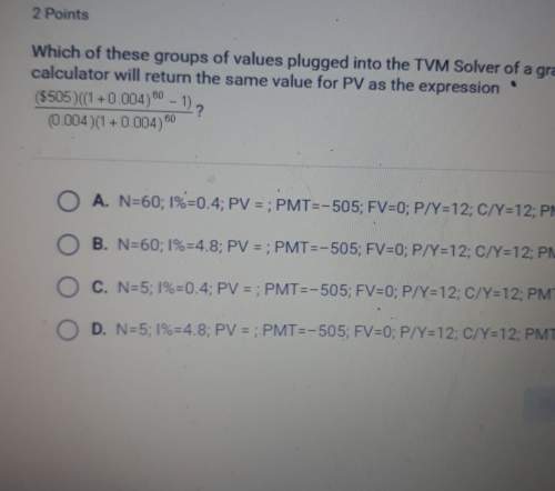 Which of these groups of values plugged into the tvm solver of a graphing calculator will return the