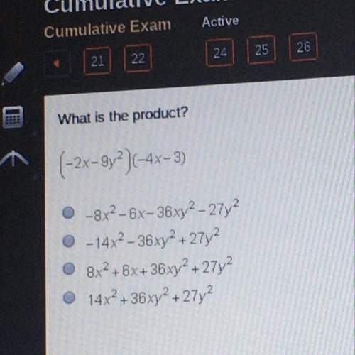 What is the product?  (-2x--3) . -8x2-6x= 36xy2 - 27y2 o-14x2 - 36 xy2 + 27y2