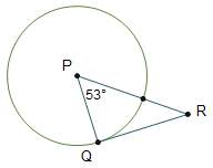 Qr is tangent to circle p at point q. what is the measure of angle r?
