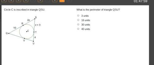 what is the perimeter of triangle qsu?  3 units 16 units 30 units