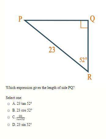 Which expression gives the length of side pq?