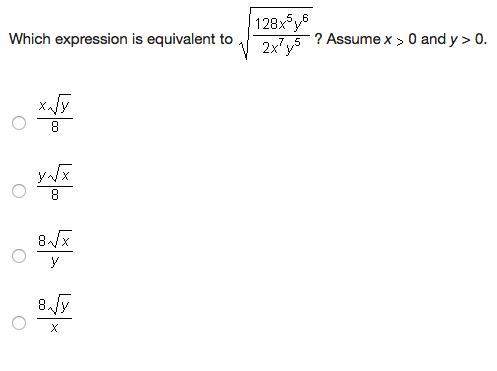 Which expression is equivalent to? assume x 0 and y &gt; 0.algebra ii engenuity&lt;