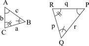 Triangle abc is similar to triangle pqr, as shown below:  two similar triangles abc and