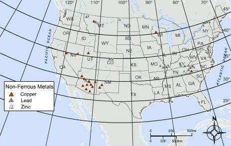 ﻿what is the latitude and longitude of the copper mine that is farthest west on the map?  a.