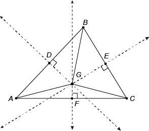 Dg , eg , and fg are perpendicular bisectors of the sides of △abc . be=3 cm and ge=4 cm.