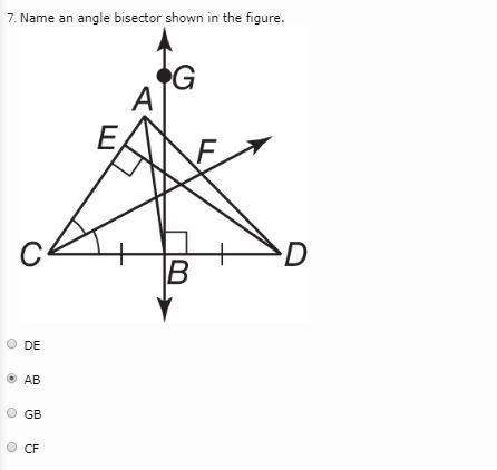 Name an angle bisector shown in the figure. de ab gb