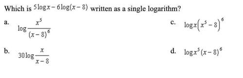 Which is 5logx - 6log(x-8) written as a single logarithm?