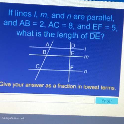 If lines l, m, and n are parallel, and ab = 2, ac = 8, and ef = 5, what is the length of