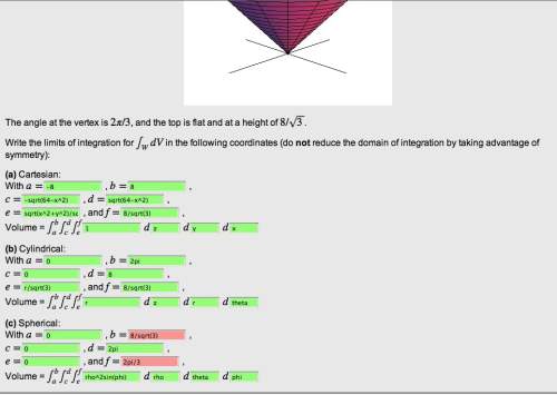 Acone where the angle of vertex is 2pi/3. fill in the blanks found in the attachment.