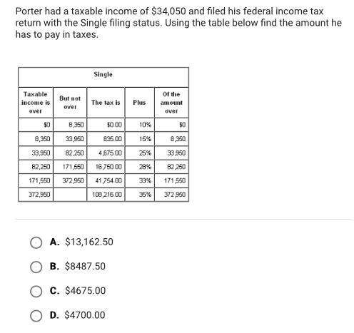 Porter had a taxable income of $34,050