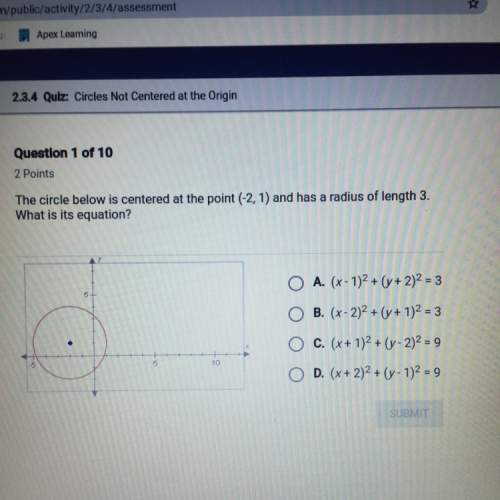 The circle below is centered at the point (-2,1) and has a radius of length 3. what is it’s equation