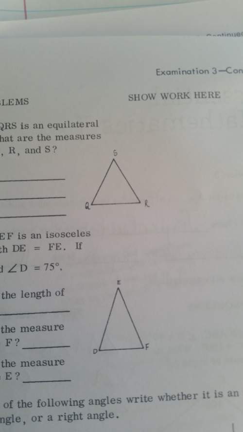 If triangle qrs is an equilateral triangle, what are the measures of angles q, r, and s