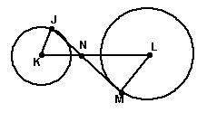 30 points available for circle k and circle l, segment j m is a common internal tangent. if jk