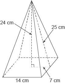 What is the volume of this square pyramid?  enter your answer in the box. cm³