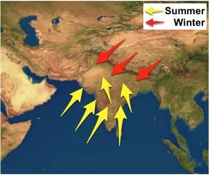 based on this map, when winter monsoons strike india they come over the a) hindu-