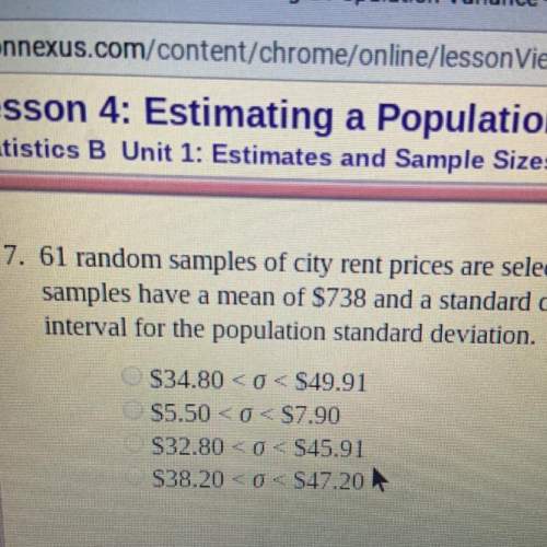 61 random samples of city rent prices are selected from a normally distributed population the sample