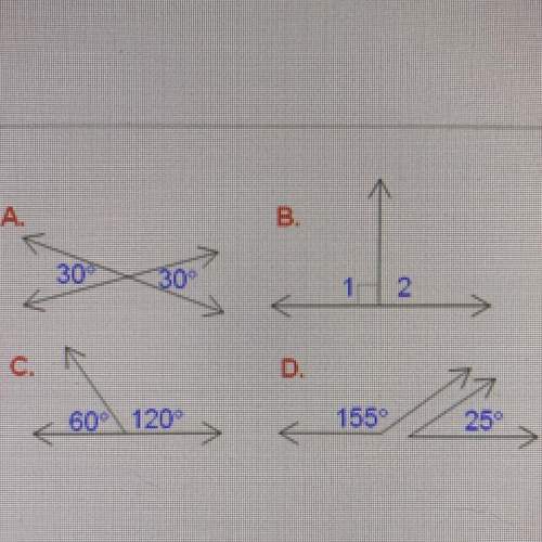 If two angles are congruent, then the angles are vertical angles.  which diagram provides a co