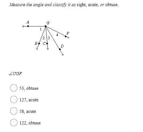 Measure the angle and classify it as right, acute, or obtuse.