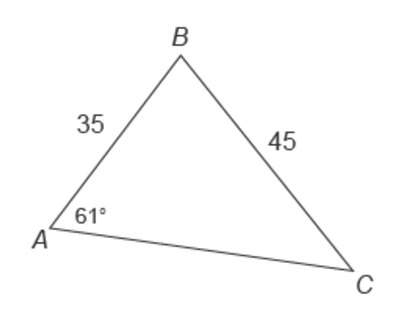 What is the measure of angle c, to the nearest degree? (image attached) a. 22* b.