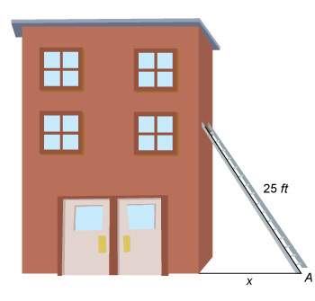 A25-foot ladder leans against a building so that cos a = 0.12.  what is the value