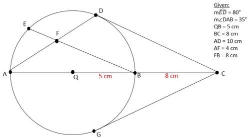 For circle q, (dc) ̅ and (gc) ̅ are tangent line segments. use the given information to solve for