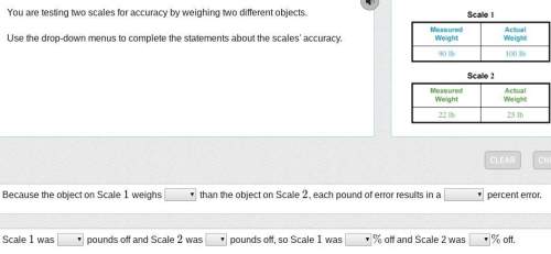 You are testing two scales for accuracy by weighing two different objects. use the drop-