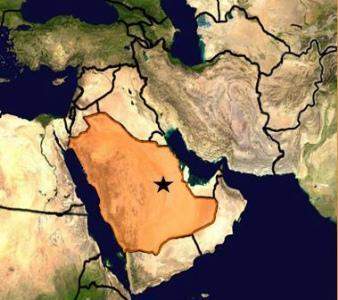the map above shows the countries of the middle east. the country that is highlighted is