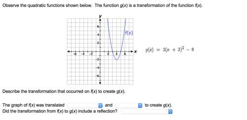 Describe the transformation that occurred on f(x) to create g(x). tranlslated:  a