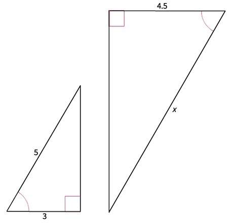 The triangles are similar by the aa similarity postulate. find the value of x