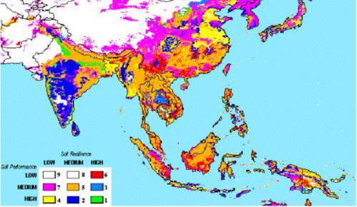 According to this map, which region has the highest soil performance with a medium soil resistance?
