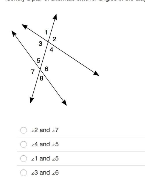 Identify a pair of alternate exterior angles in the diagram.