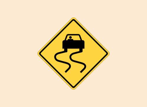 What does this sign mean?  a. the road ahead may be slippery. slow down. b. there