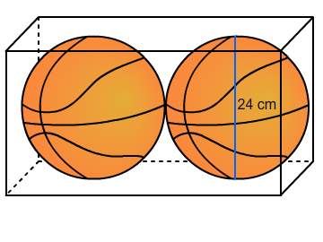 This box has the same length , width, and height as the 2 basketballs. which expression gives the vo