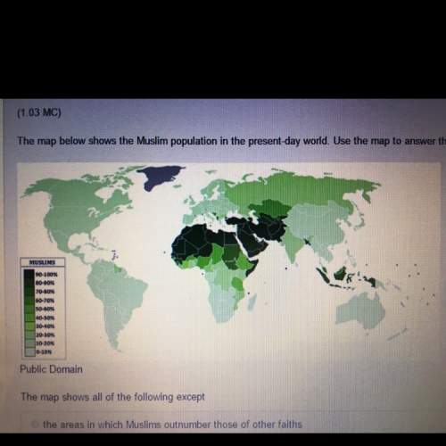 The map below shows the muslim population in the present-day world. use the map to answer the follow