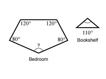 Abedroom is shaped like a pentagon. a designer wants to put a triangular bookshelf in the corner mar