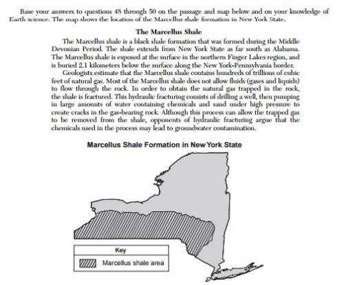 Earth science. the map shows the location of the marcellus shale formation in new york state.