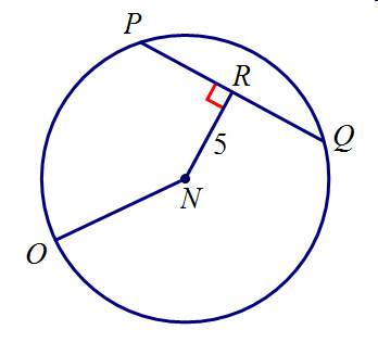 Find the diameter of circle n if pq = 14 and pr is congruent to rq. nr is 5. round the answer to the
