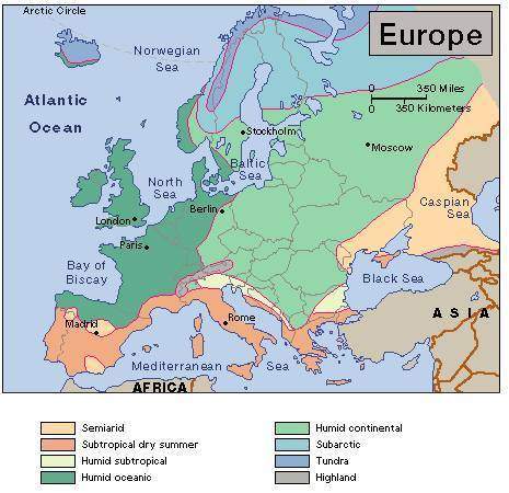 according to the climate map below, the majority of western europe is in what type of climate