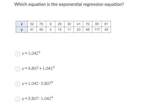 Which equation is the exponential regression equation? (* = multiplication) a) y=1.042^