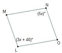 In parallelogram lmno, what is the measure of angle m?