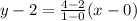 y-2 = \frac{4-2}{1-0} (x-0)