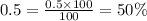0.5=\frac{0.5\times 100}{100}=50\%