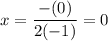 x=\dfrac{-(0)}{2(-1)}=0