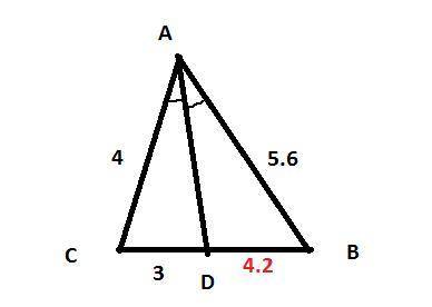 Me  maths.in a triangle abc, ad is the bisector of angle a  ab=5.6cm ,ac=4cm and dc=3cm, find bd and