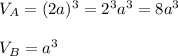 V_A=(2a)^3=2^3a^3=8a^3\\\\V_B=a^3